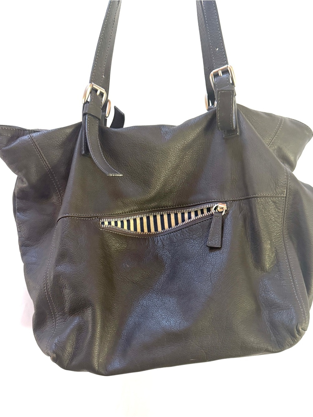 Garnet Hill Italian Made Supple Leather Tote Bag in Gray